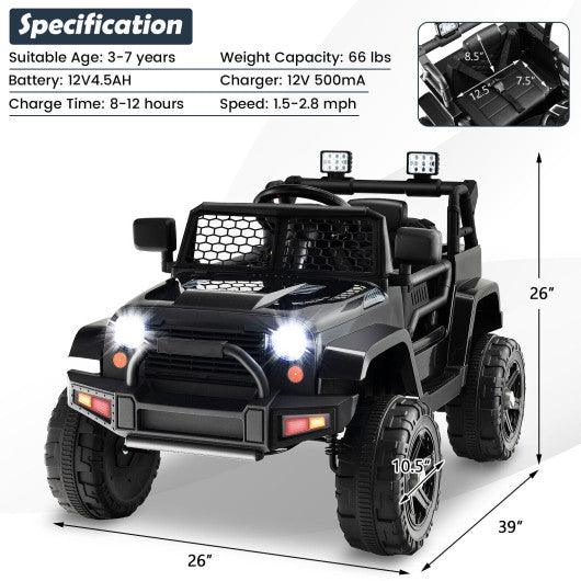 12V Kids Ride On Truck with Remote Control and Headlights-Black at Set Shop and Smile