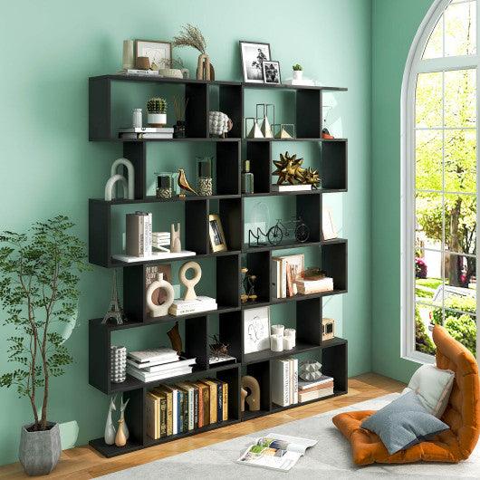 6 Tier S-Shaped Bookshelf Storage Display Bookcase Decor Z-Shelf -Black at Set Shop and Smile