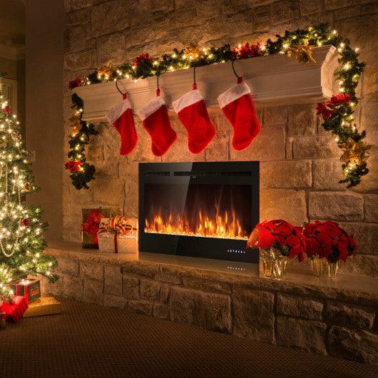 50 Inch Recessed Electric Insert Wall Mounted Fireplace with Adjustable Brightness at Set Shop and Smile