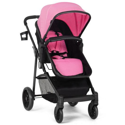 2-in-1 Foldable Pushchair Newborn Infant Baby Stroller-Pink at Set Shop and Smile