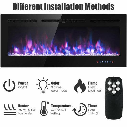 50 Inch Recessed Electric Insert Wall Mounted Fireplace with Adjustable Brightness at Set Shop and Smile