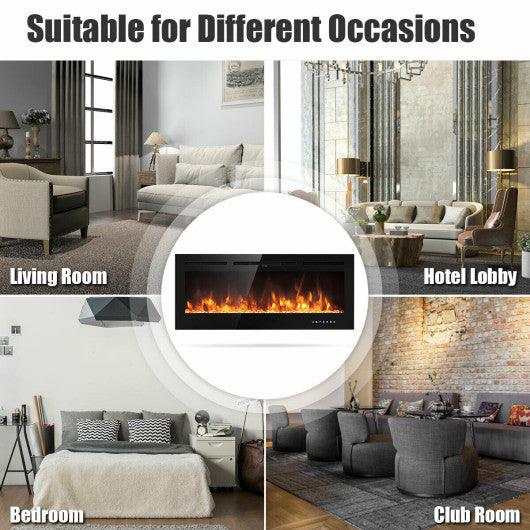 50 Inch Recessed Electric Insert Wall Mounted Fireplace with Adjustable Brightness at Set Shop and Smile