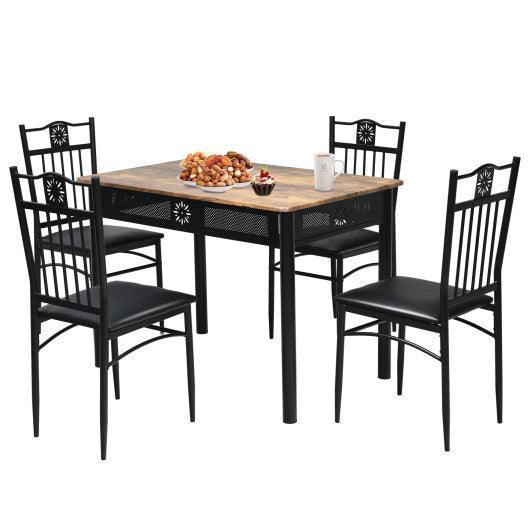 5 Pcs Dining Set Wood Metal Table and 4 Chairs with Cushions-Black at Set Shop and Smile