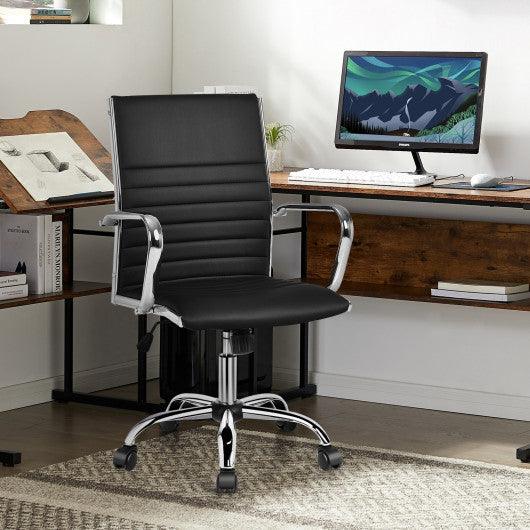 High Back Ribbed Office Chair with Armrests-Black at Set Shop and Smile