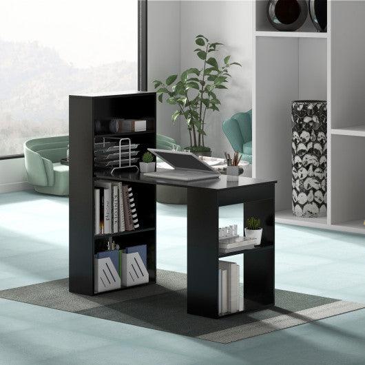 Computer Desk Writing Workstation Office with 6-Tier Storage Shelves-Black at Set Shop and Smile