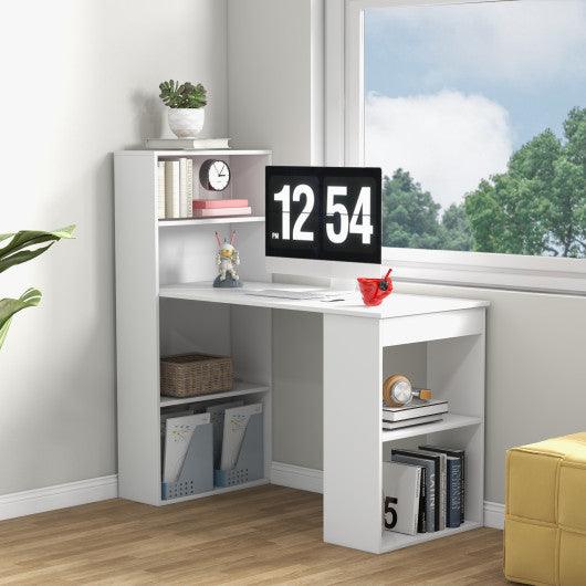 Computer Desk Writing Workstation Office with 6-Tier Storage Shelves-White at Set Shop and Smile