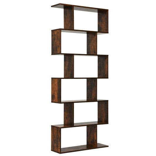 6 Tier S-Shaped Bookshelf Storage Display Bookcase Decor Z-Shelf -Coffee at Set Shop and Smile