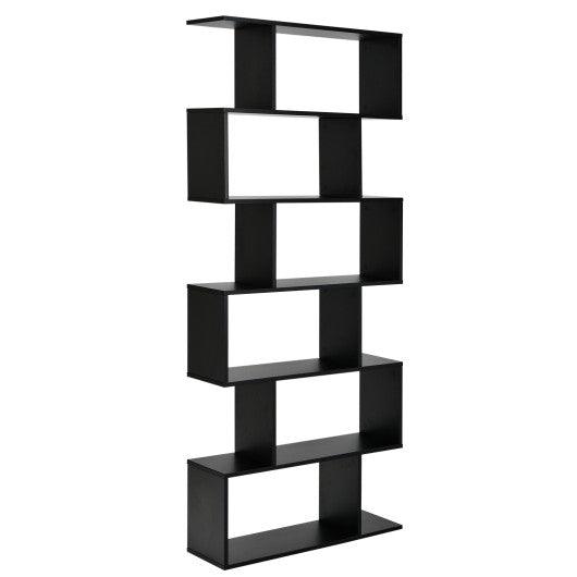 6 Tier S-Shaped Bookshelf Storage Display Bookcase Decor Z-Shelf -Black at Set Shop and Smile