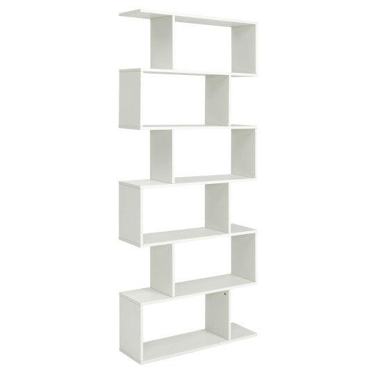 6 Tier S-Shaped Bookshelf Storage Display Bookcase Decor Z-Shelf -White at Set Shop and Smile