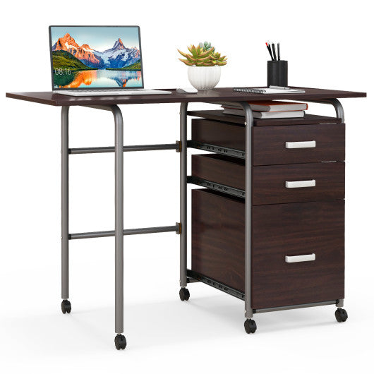 Folding Computer Laptop Desk Wheeled Home Office Furniture-Brown - Set Shop and Smile