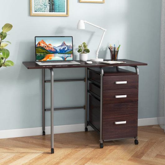 Folding Computer Laptop Desk Wheeled Home Office Furniture-Brown at Set Shop and Smile
