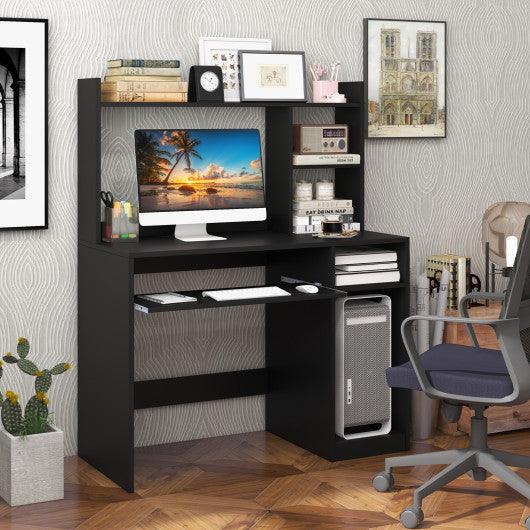 Home Office Computer Desk with Bookcase Keyboard Tray and CPU Stand-Black at Set Shop and Smile