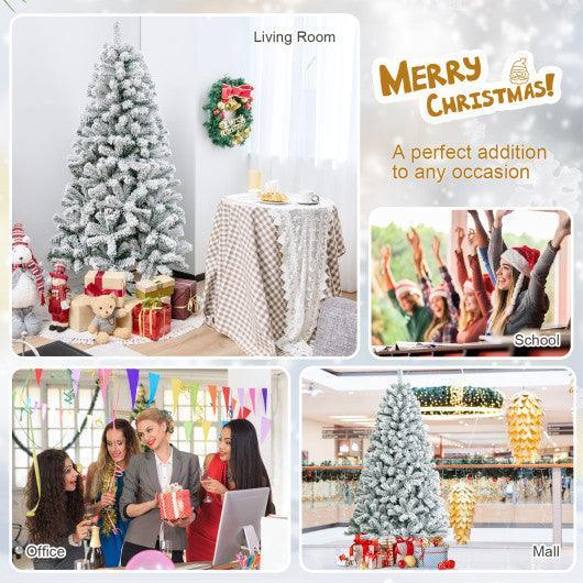 6 Feet Artificial Snow Decorated Flocked Hinged Christmas Tree with Metal Stand at Set Shop and Smile