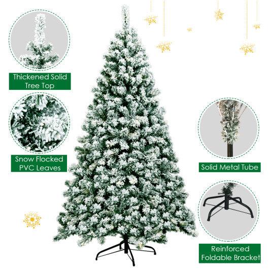 6 Feet Pre-Lit Premium Snow Flocked Hinged Artificial Christmas Tree at Set Shop and Smile