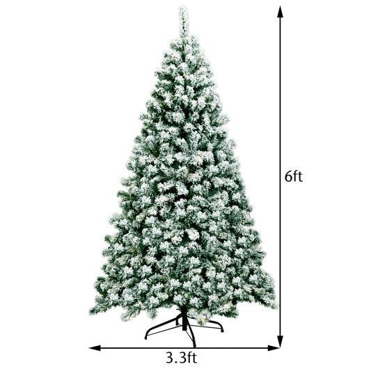 6 Feet Pre-Lit Premium Snow Flocked Hinged Artificial Christmas Tree at Set Shop and Smile