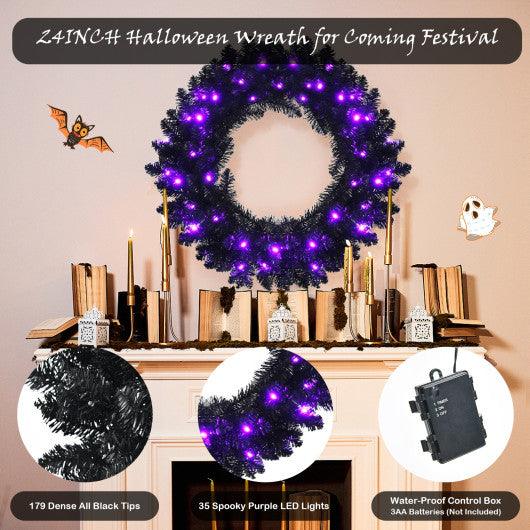 24 Inch Pre-lit Halloween Wreath with 35 Purple LED Lights at Set Shop and Smile