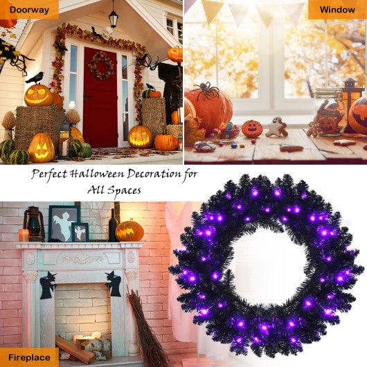 24 Inch Pre-lit Halloween Wreath with 35 Purple LED Lights at Set Shop and Smile