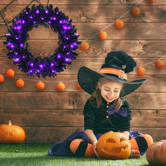 24 Inch Pre-lit Halloween Wreath with 35 Purple LED Lights at Set Shop and Smile