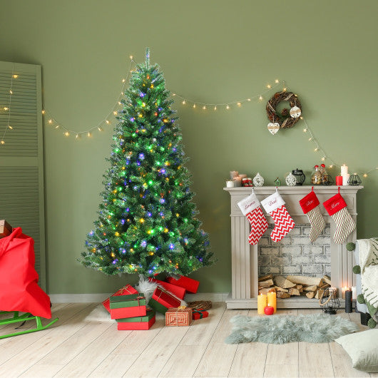 Artificial Hinged Christmas Tree with Remote-controlled Color-changing LED Lights-7' - Set Shop and Smile