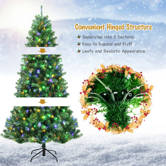 Artificial Hinged Christmas Tree with Remote-controlled Color-changing LED Lights-7' - Set Shop and Smile