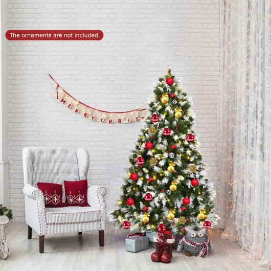 Pre-lit Snow Flocked Christmas Tree with Red Berries and LED Lights at Set Shop and Smile