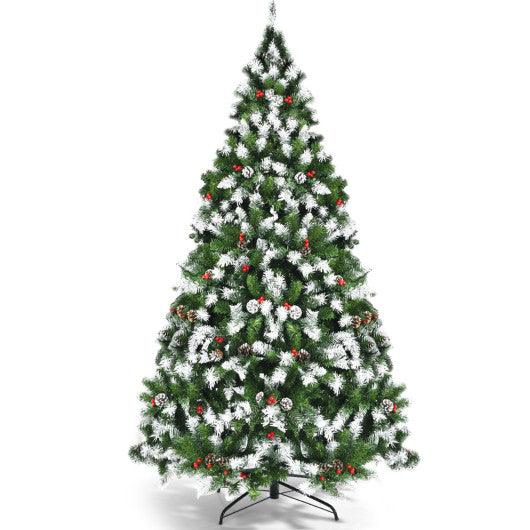 Pre-lit Snow Flocked Christmas Tree with Red Berries and LED Lights at Set Shop and Smile