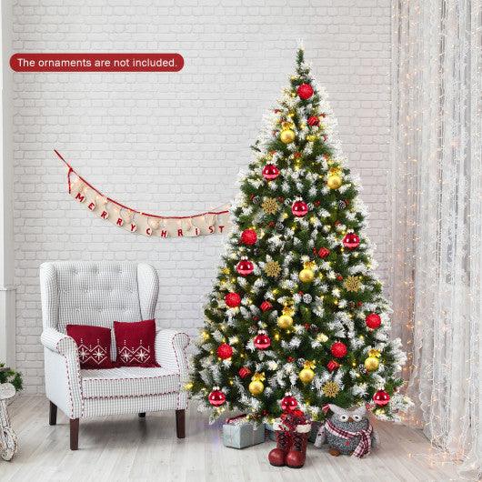 Pre-lit Snow Flocked Christmas Tree with Red Berries and LED Lights at Set Shop and Smile