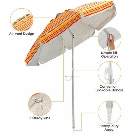 6.5 Feet Beach Umbrella with Sun Shade and Carry Bag without Weight Base-Orange at Set Shop and Smile