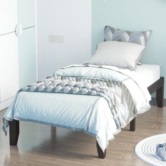 Twin Size 14 Inch Wooden Slats Bed Mattress Frame-Brown at Set Shop and Smile