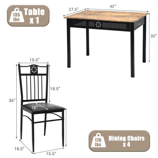 5 Pcs Dining Set Wood Metal Table and 4 Chairs with Cushions-Black at Set Shop and Smile