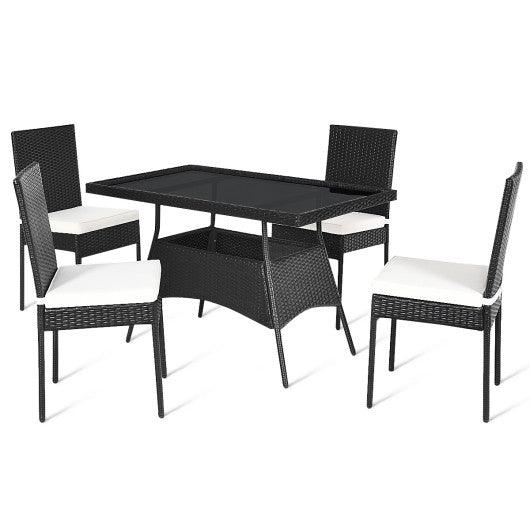 5 Pieces Outdoor Patio Rattan Dining Set with Glass Top with Cushions at Set Shop and Smile