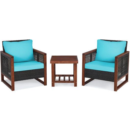 3 Pieces Acacia Wood Patio Furniture Set with Coffee Table-Turquoise at Set Shop and Smile