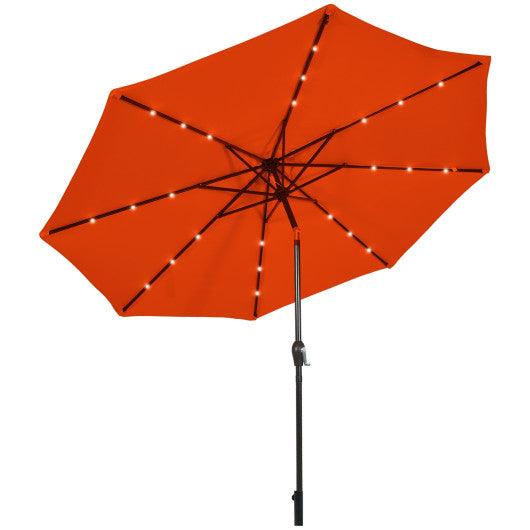 10' Solar LED Lighted Patio Market Umbrella Shade Tilt Adjustment Crank-Orange at Set Shop and Smile