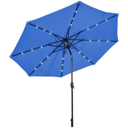 10' Solar LED Lighted Patio Market Umbrella Shade Tilt Adjustment Crank-Blue at Set Shop and Smile