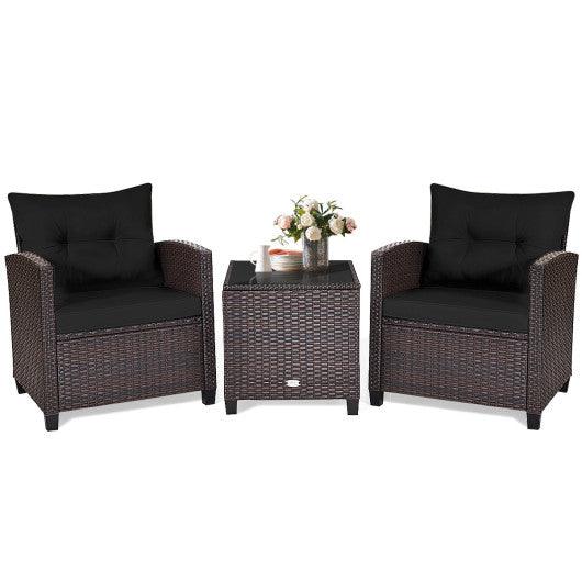 3 Pcs Patio Rattan Furniture Set Cushioned Conversation Set Coffee Table -Black at Set Shop and Smile