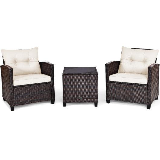 3 Pcs Patio Rattan Furniture Set Cushioned Conversation Set Coffee Table at Set Shop and Smile