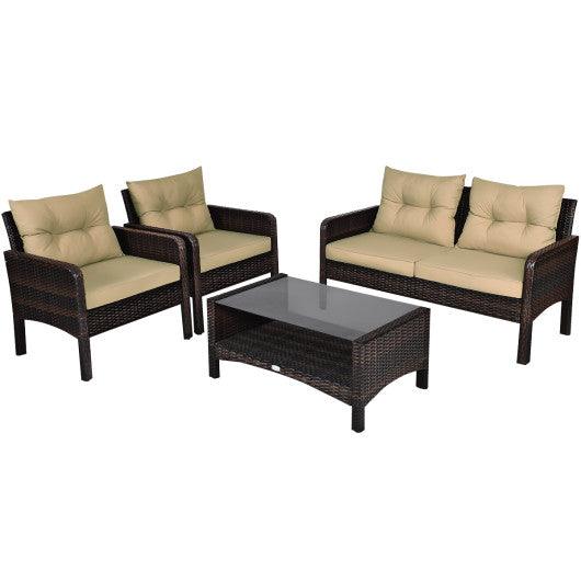 4 Pieces Patio Rattan Free Combination Sofa Set with Cushion and Coffee Table at Set Shop and Smile