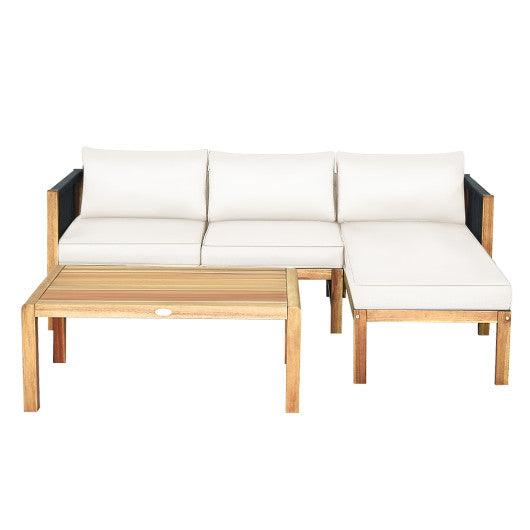 3 Pieces Patio Acacia Wood Sofa Furniture Set with Nylon Rope Armrest-White at Set Shop and Smile