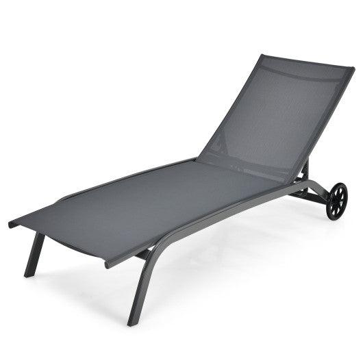 6-Poisition Adjustable Outdoor Chaise Recliner with Wheels-Gray at Set Shop and Smile