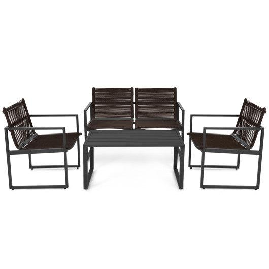 4 Pieces Patio Furniture Conversation Set with Sofa Loveseat at Set Shop and Smile