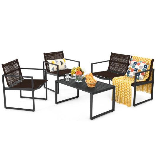 4 Pieces Patio Furniture Conversation Set with Sofa Loveseat at Set Shop and Smile