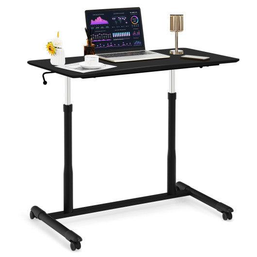 Height Adjustable Computer Desk Sit to Stand Rolling Notebook Table -Black at Set Shop and Smile