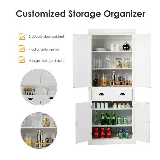Cupboard Freestanding Kitchen Cabinet w/ Adjustable Shelves-White at Set Shop and Smile