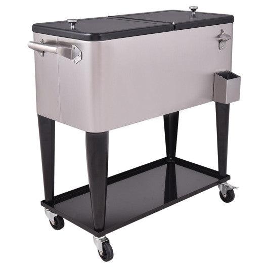 80 Quart Patio Rolling Stainless Steel Ice Beverage Cooler at Set Shop and Smile