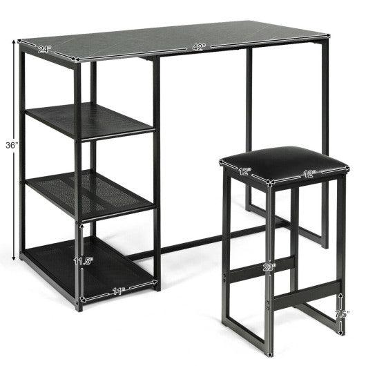 3 pcs Dining Set with Faux Marble Top Table and 2 Stools-Black at Set Shop and Smile