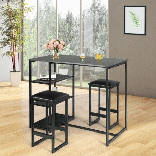 3 pcs Dining Set with Faux Marble Top Table and 2 Stools-Black at Set Shop and Smile