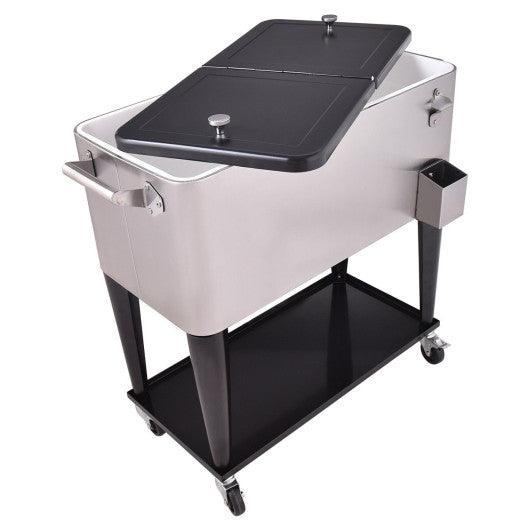 80 Quart Patio Rolling Stainless Steel Ice Beverage Cooler at Set Shop and Smile