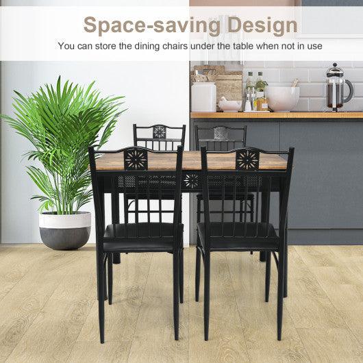 5 Pcs Dining Set Wood Metal Table and 4 Chairs with Cushions-Black at Set Shop and Smile