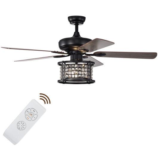 52 Inch 3-Speed Crystal Ceiling Fan Light with Remote Control-Black at Set Shop and Smile