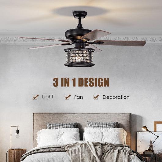 52 Inch 3-Speed Crystal Ceiling Fan Light with Remote Control-Black at Set Shop and Smile